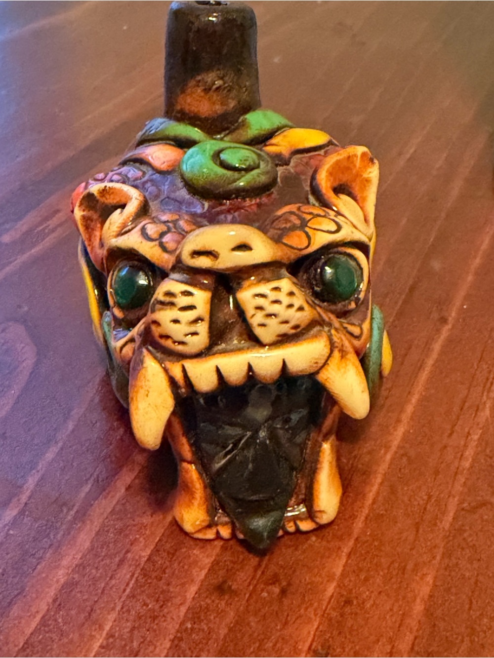 Vintage Handmade Ceramic Folk Art Creature Whistle Ocarina Sculpture Colorful